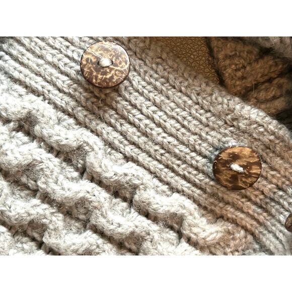 Cladyknit Irish Merino New Wool Cable Knit Cardigan Fisherman Sweater Collar Med - Picture 12 of 13